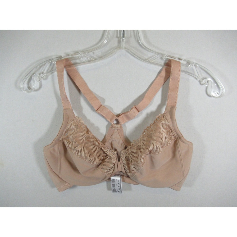 Glamorise Front Close T-Back Bra 34D Beige Wonderwire Underwire Unlined 1246
